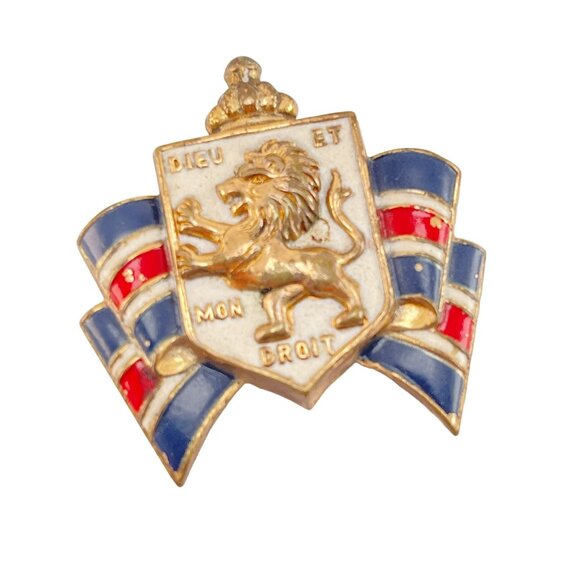 Vintage Collectible Enamel Pin War Relief British Badge Dieu Et Mon Droit Lion C - Picture 3 of 8